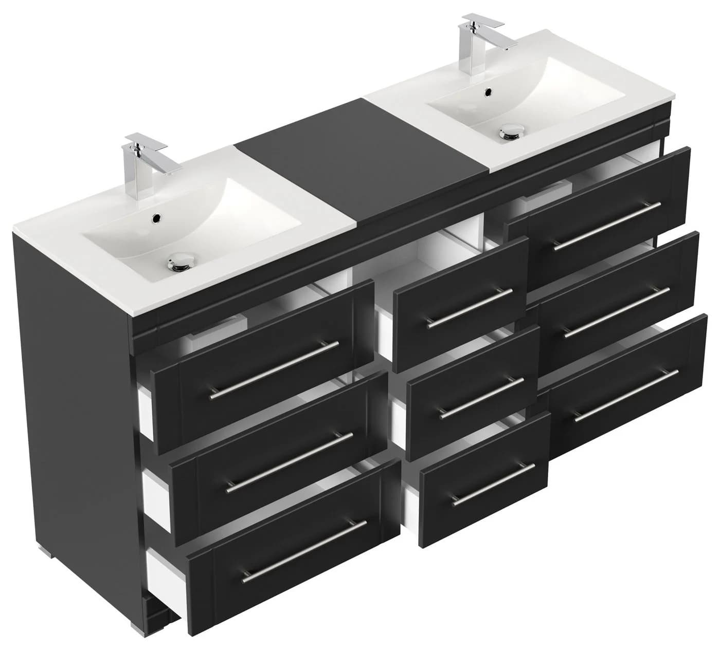 Magnolia Home Doppelwaschtisch Cosmo Modern SoftClose 9 Schubladen Schwarz