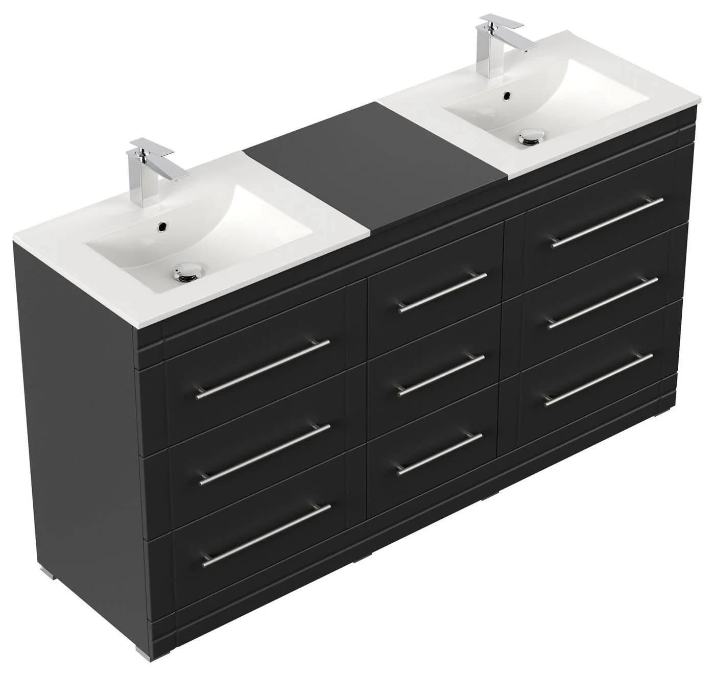 Magnolia Home Doppelwaschtisch Cosmo Modern SoftClose 9 Schubladen Schwarz - Bild 2