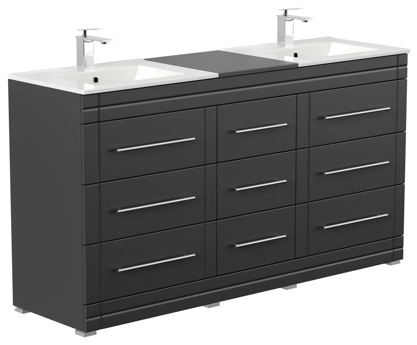 Magnolia Home Doppelwaschtisch Cosmo Modern SoftClose 9 Schubladen Schwarz - Bild 3