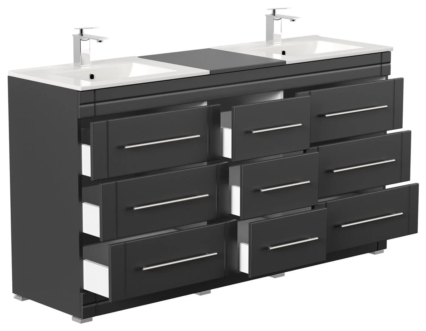 Magnolia Home Doppelwaschtisch Cosmo Modern SoftClose 9 Schubladen Schwarz - Bild 4