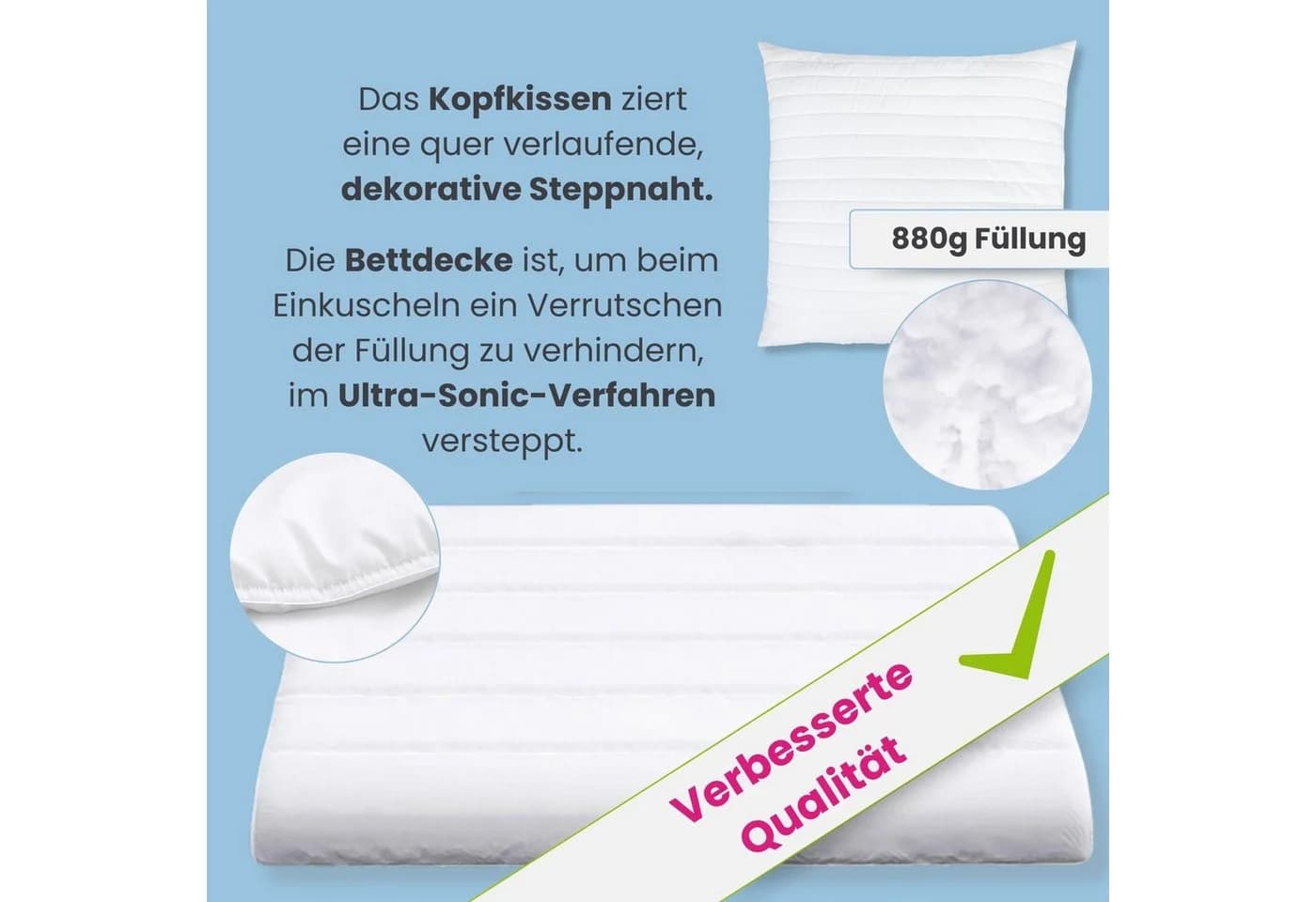 wometo Microfaserbettdecke + Kopfkissen Ganzjahres Set 135x200 cm - Bild 4