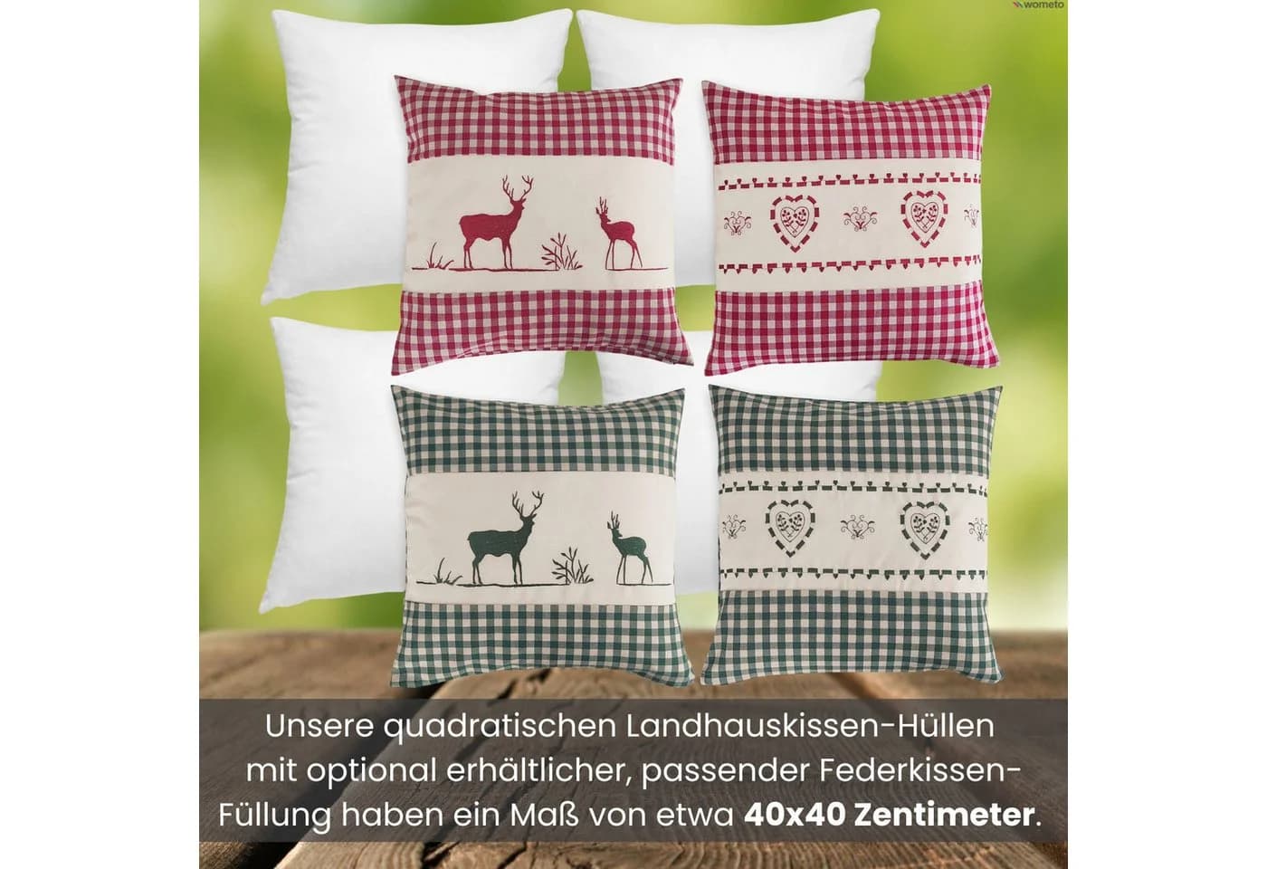 wometo Kissenbezug Landhaus Karo Grün mit Stickerei - Bild 4