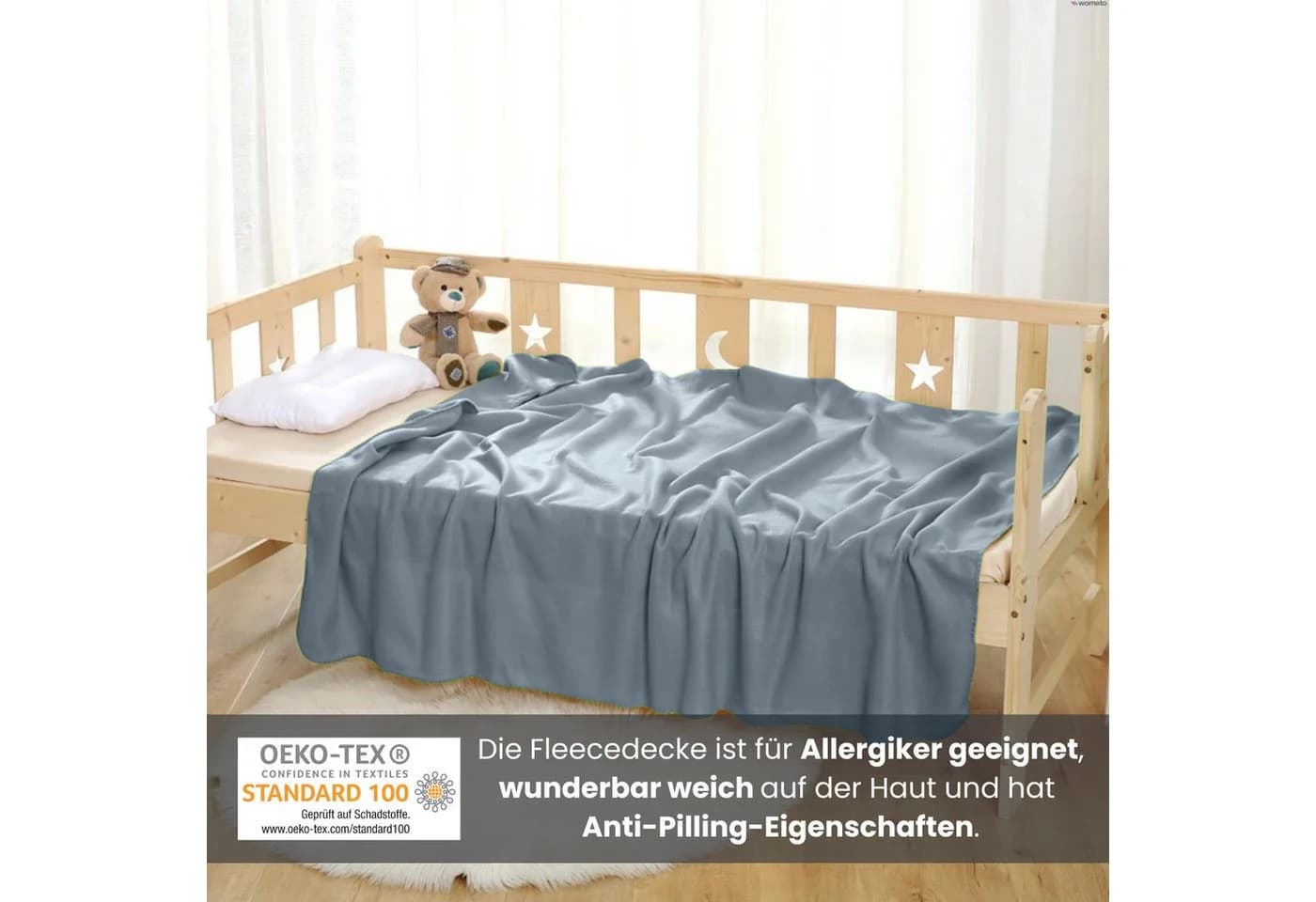 wometo Wohndecke Polar-Fleece Grau OEKO-TEX Anti-Pilling - Bild 3