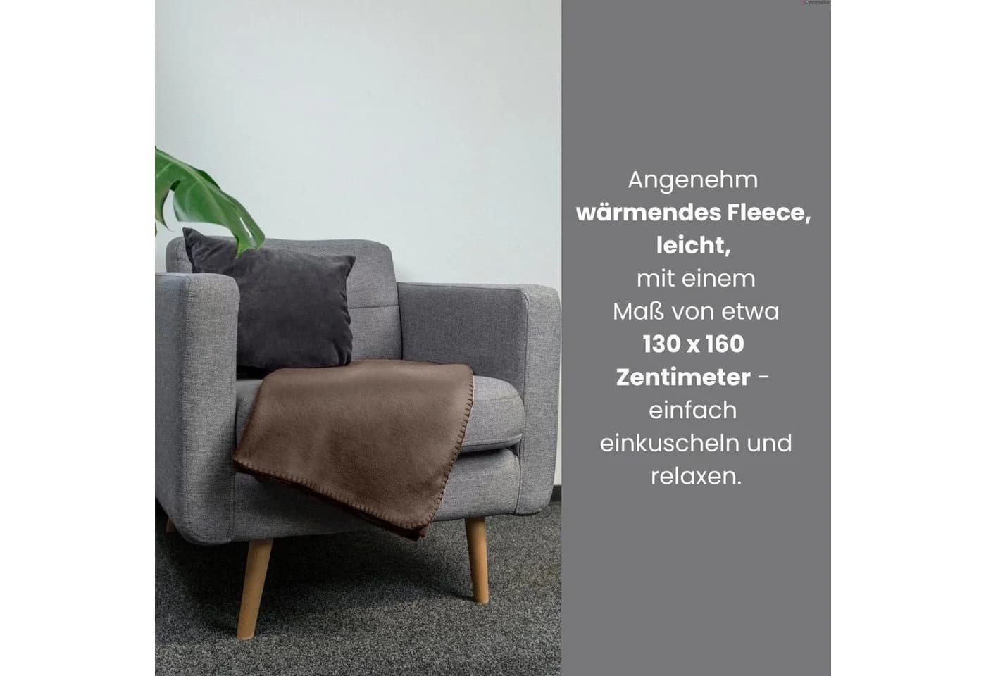wometo Wohndecke Polar-Fleece Braun Kettel-Einfassung