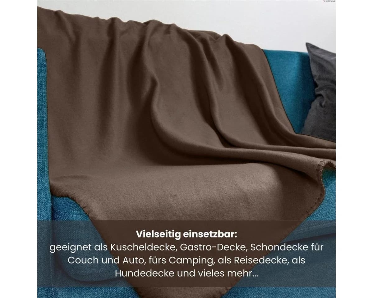 wometo Wohndecke Polar-Fleece Braun Kettel-Einfassung - Bild 5