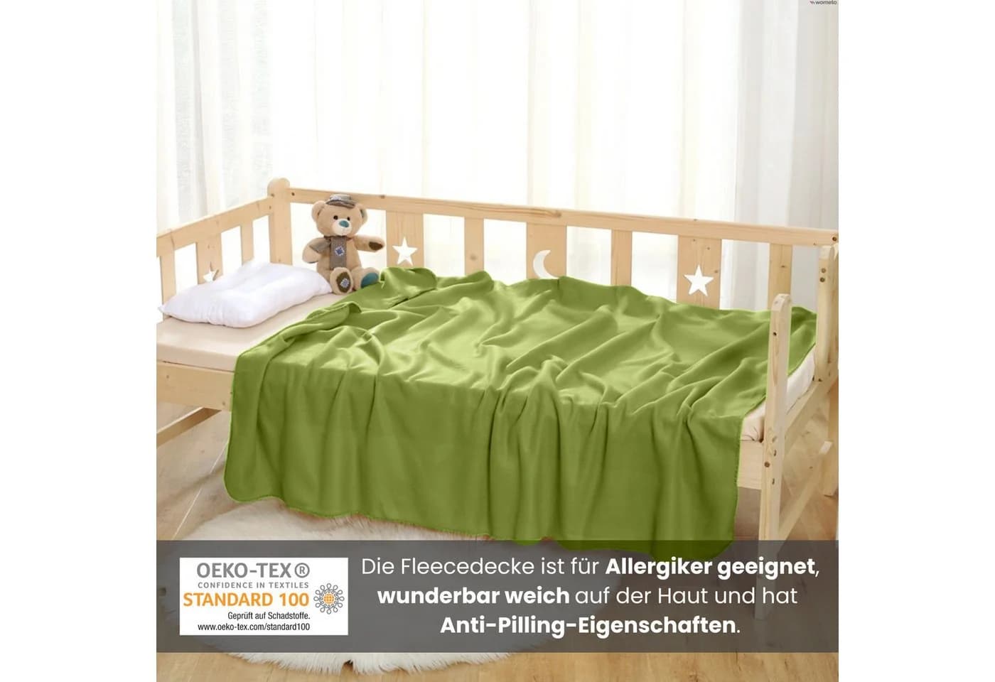 wometo Wohndecke Polar-Fleece Grün Anti-Pilling Kettel-Einfassung - Bild 3