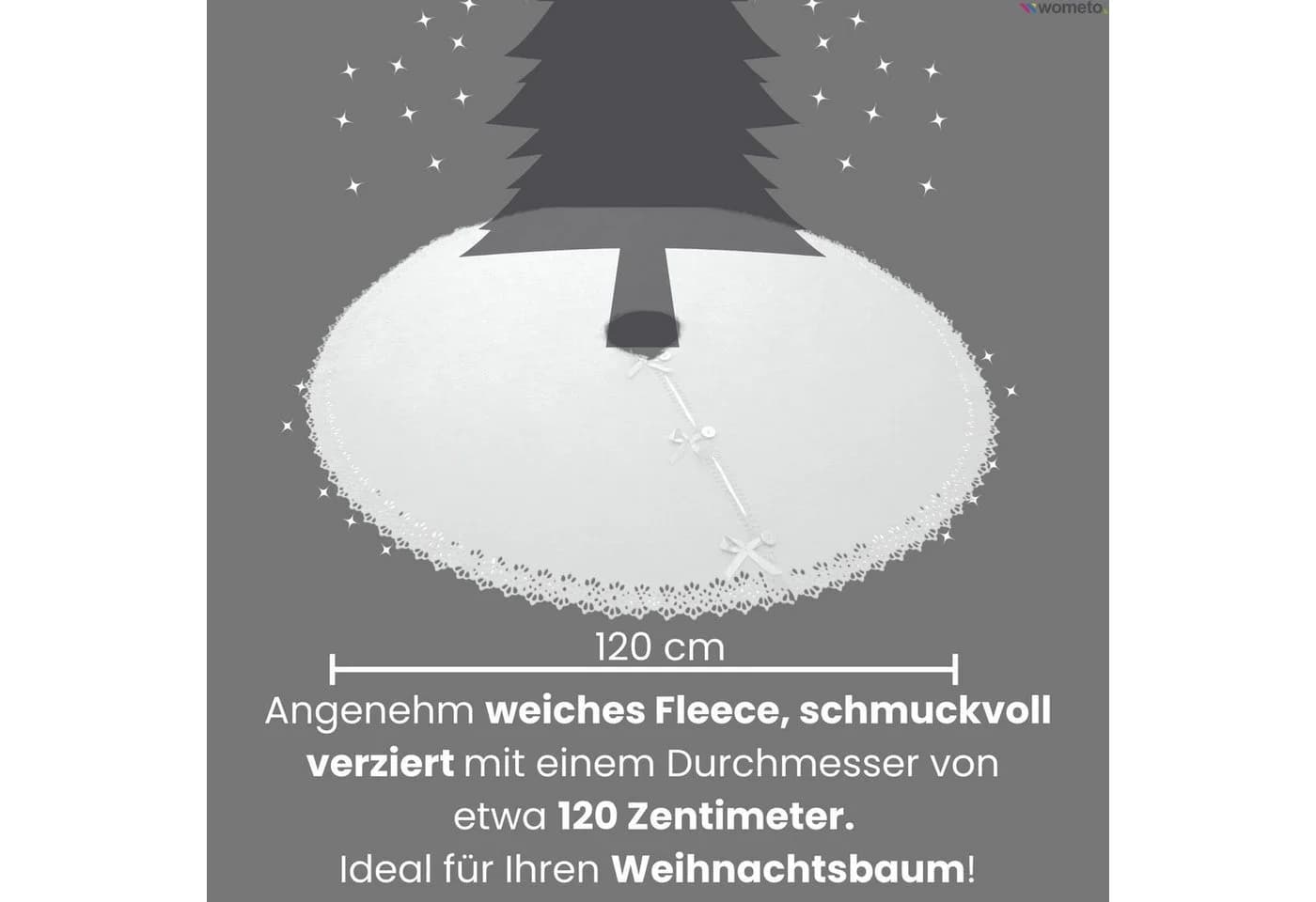 wometo Weihnachtsbaumdecke Rund Weiß Satin-Schleifen