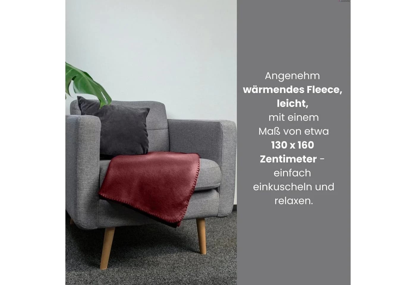 wometo Wohndecke Polar-Fleece 2-tlg. Weinrot OEKO-TEX® Kettel-Rand