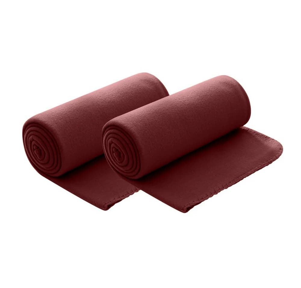 wometo Wohndecke Polar-Fleece 2-tlg. Weinrot OEKO-TEX® Kettel-Rand - Bild 2