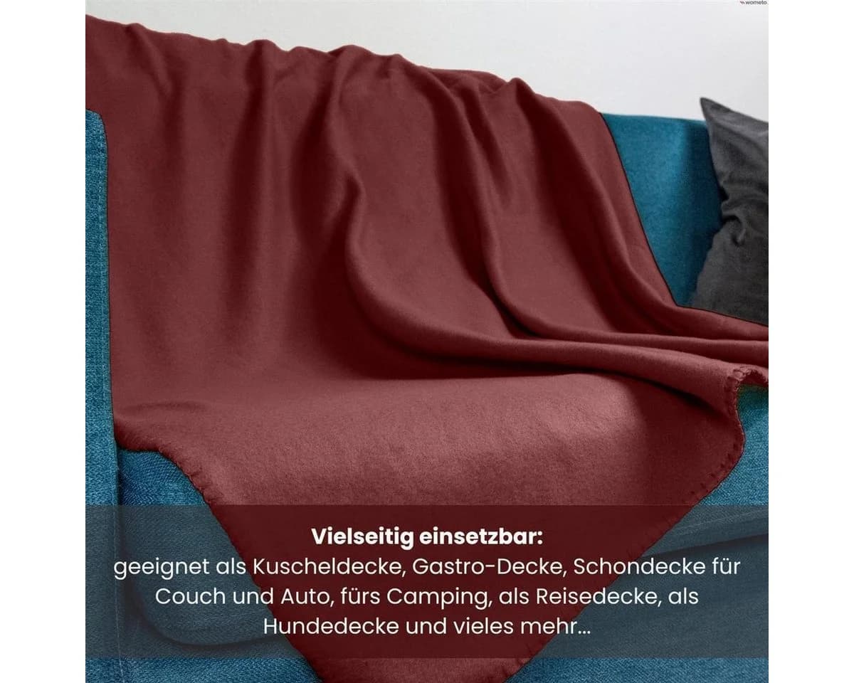 wometo Wohndecke Polar-Fleece 2-tlg. Weinrot OEKO-TEX® Kettel-Rand - Bild 5
