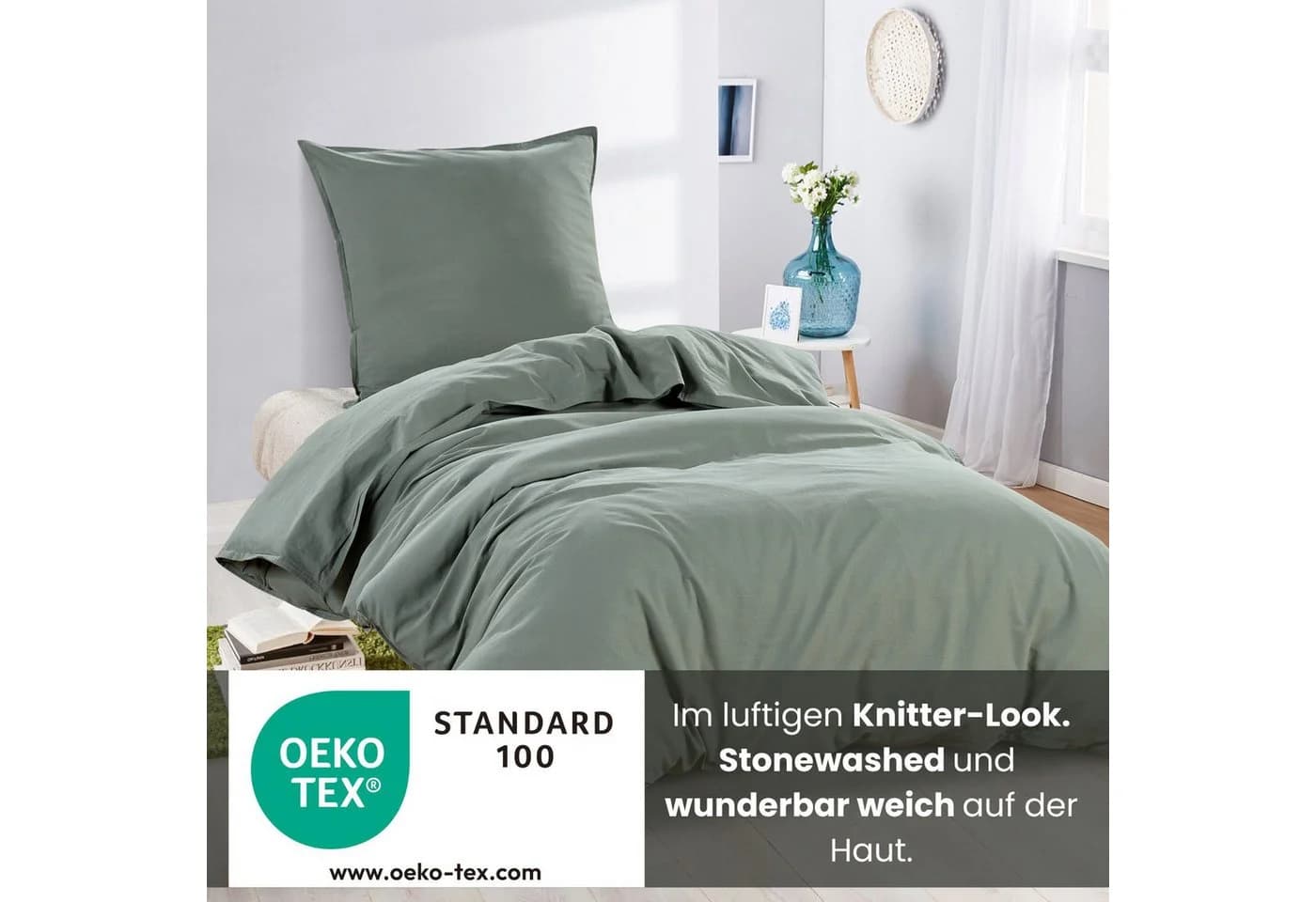 wometo Bettwäsche Stone Washed 155x220 Renforcé Baumwolle 2-teilig - Bild 4
