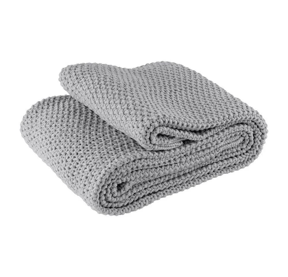 wometo Wohndecke Strick Grau Kuscheldecke mit Perlmuster