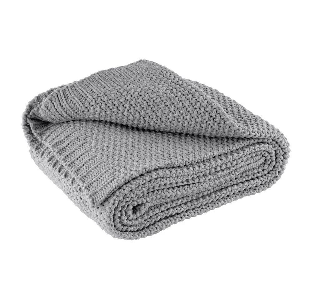 wometo Wohndecke Strick Grau Kuscheldecke mit Perlmuster - Bild 2