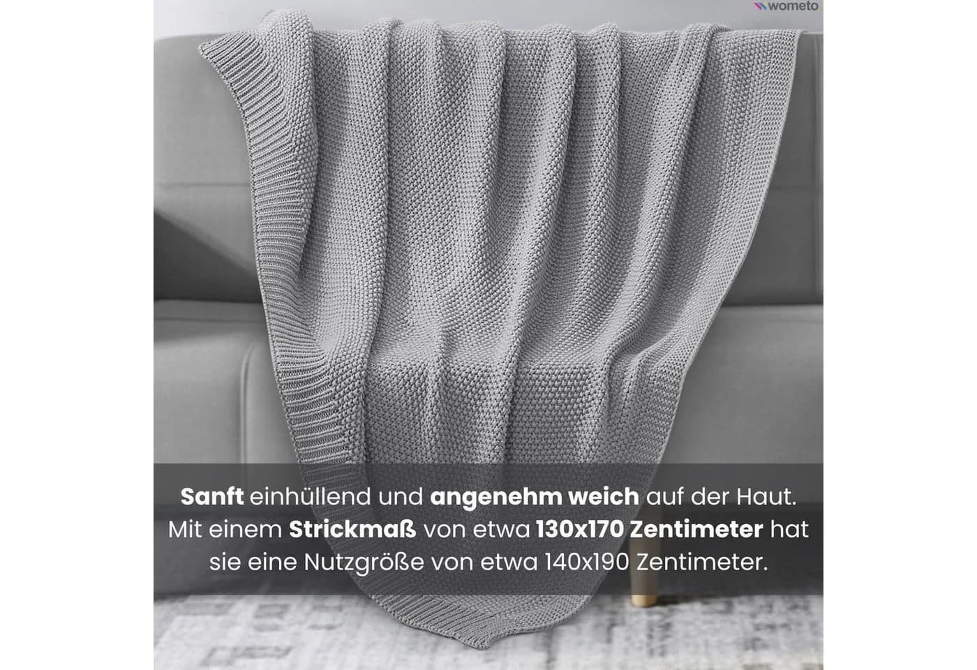 wometo Wohndecke Strick Grau Kuscheldecke mit Perlmuster - Bild 3