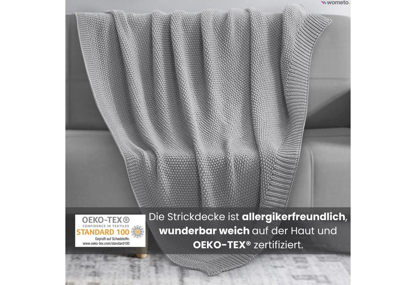 wometo Wohndecke Strick Grau Kuscheldecke mit Perlmuster - Bild 4
