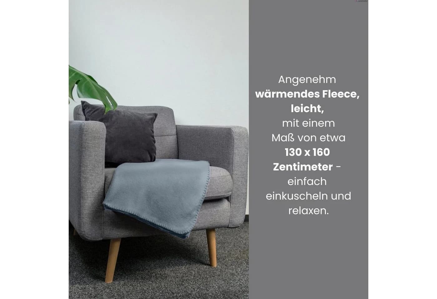 wometo Wohndecke Polar-Fleece Grau 3-teiliges Set Kettel-Rand Anti-Pilling