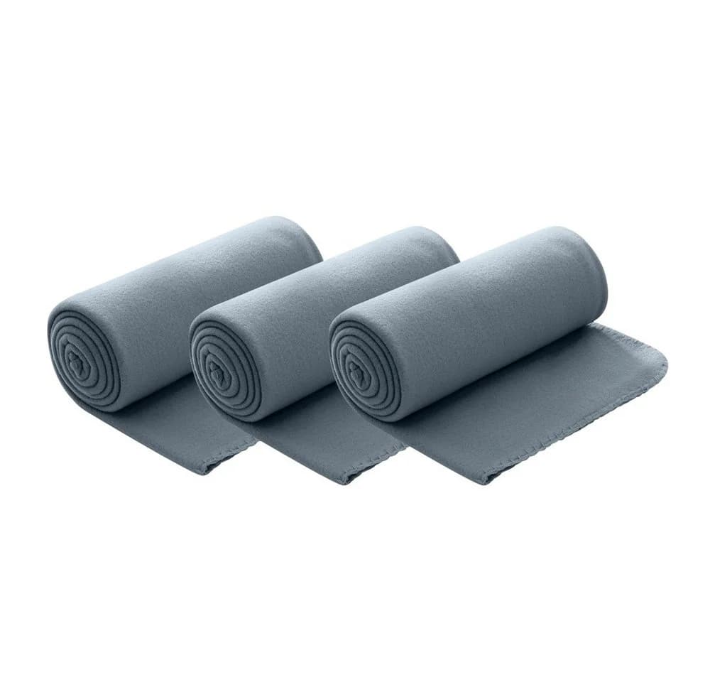 wometo Wohndecke Polar-Fleece Grau 3-teiliges Set Kettel-Rand Anti-Pilling - Bild 2