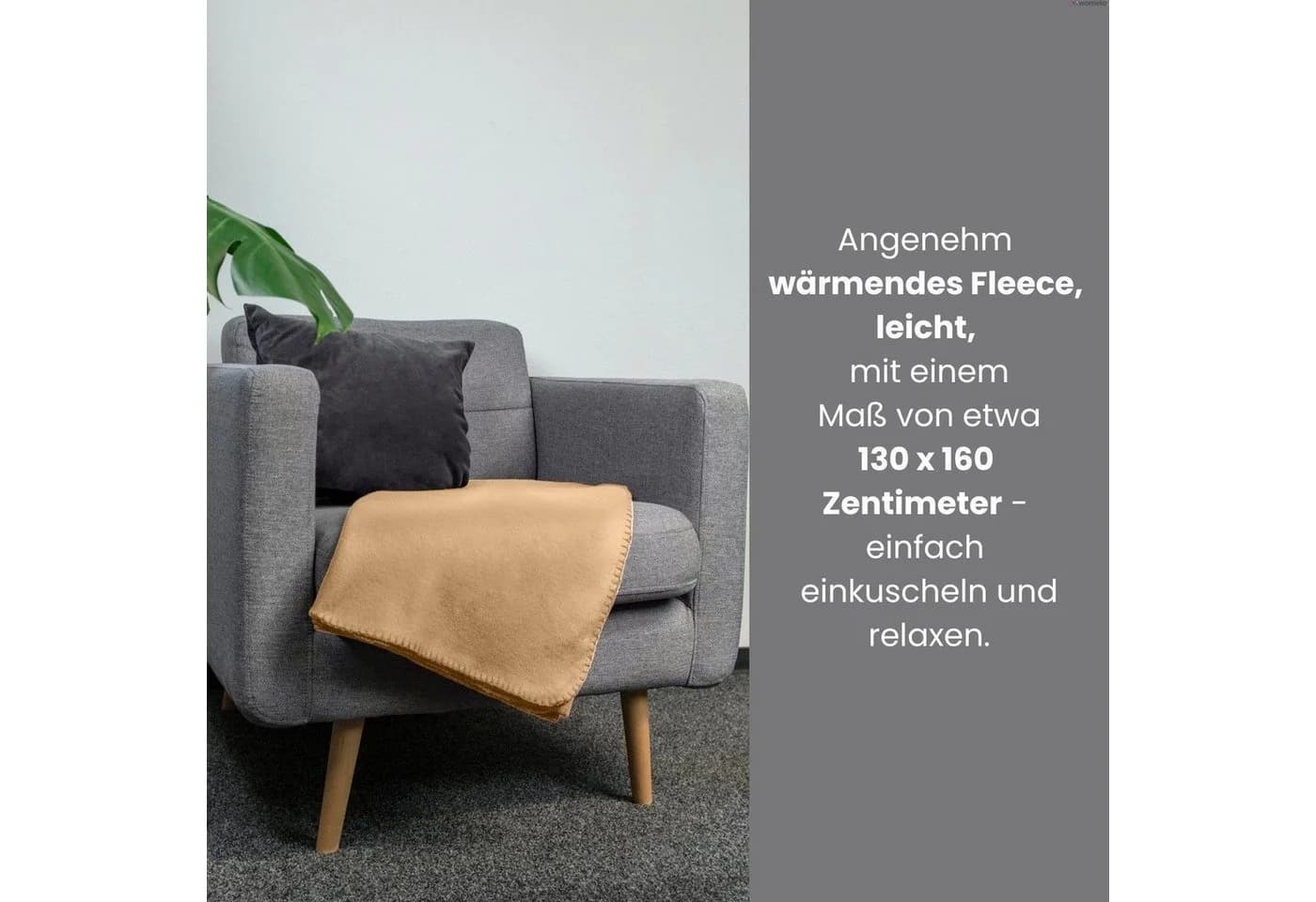 wometo Wohndecke Polar-Fleece 3er-Set Beige Kettel-Rand