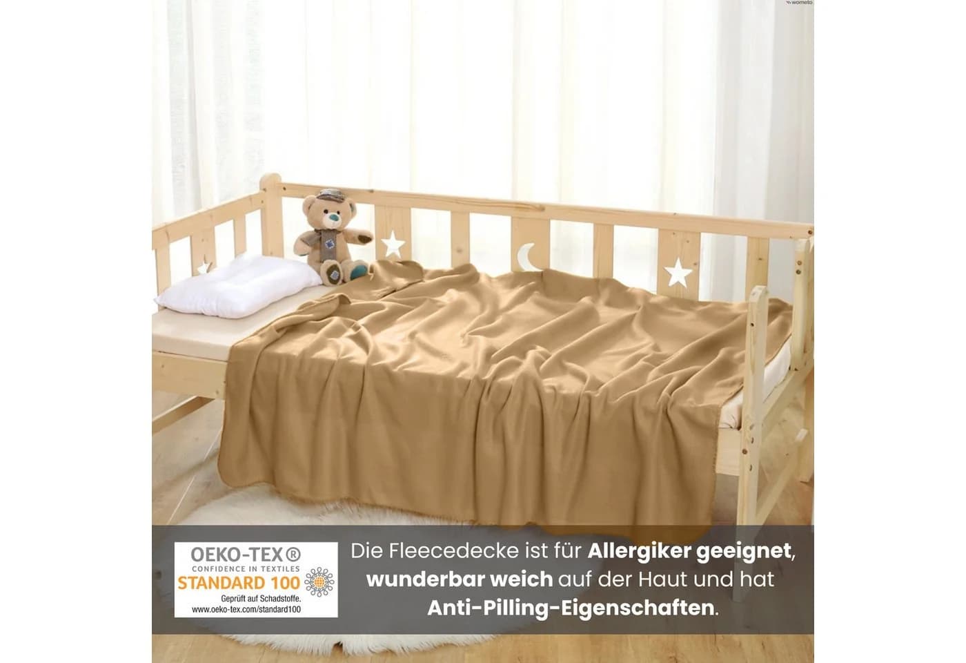wometo Wohndecke Polar-Fleece 3er-Set Beige Kettel-Rand - Bild 3