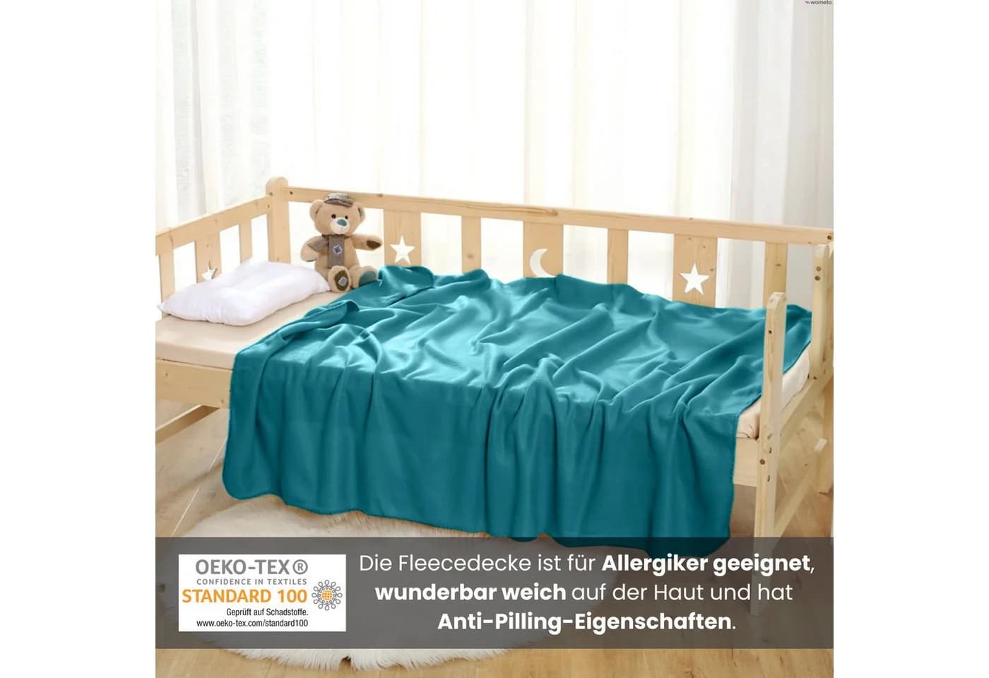 wometo Wohndecke Polar-Fleece 3-tlg. Türkis OEKO-TEX® Anti-Pilling - Bild 3