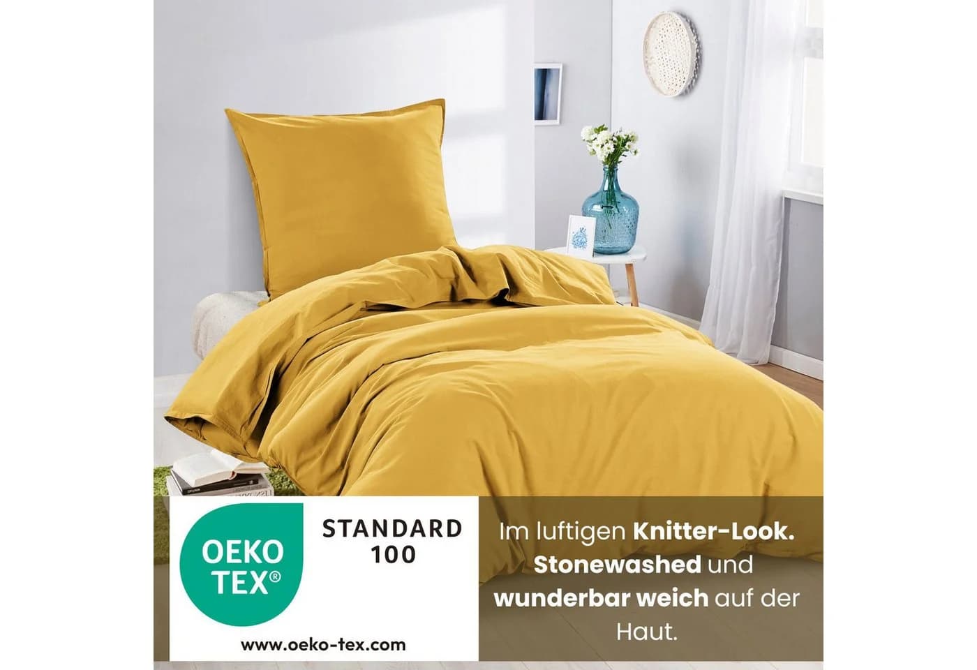 wometo Bettwäsche Stone Washed 135x200 Renforcé Gelb 2-teilig - Bild 4
