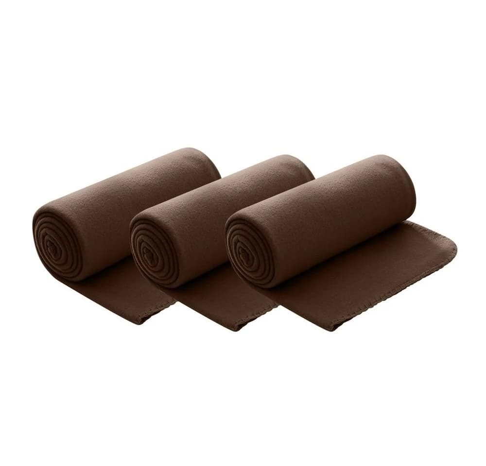 wometo Wohndecke Polar-Fleece 3-teilig Braun Kettel-Rand Anti-Pilling - Bild 2