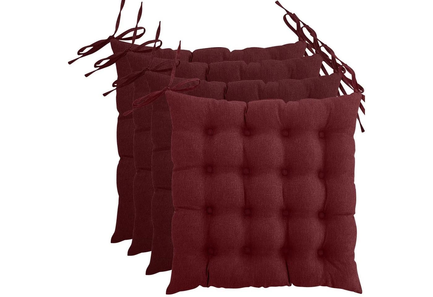 wometo Stuhlkissen 40x40 cm 4er Set Dunkelrot mit Steppung - Bild 2