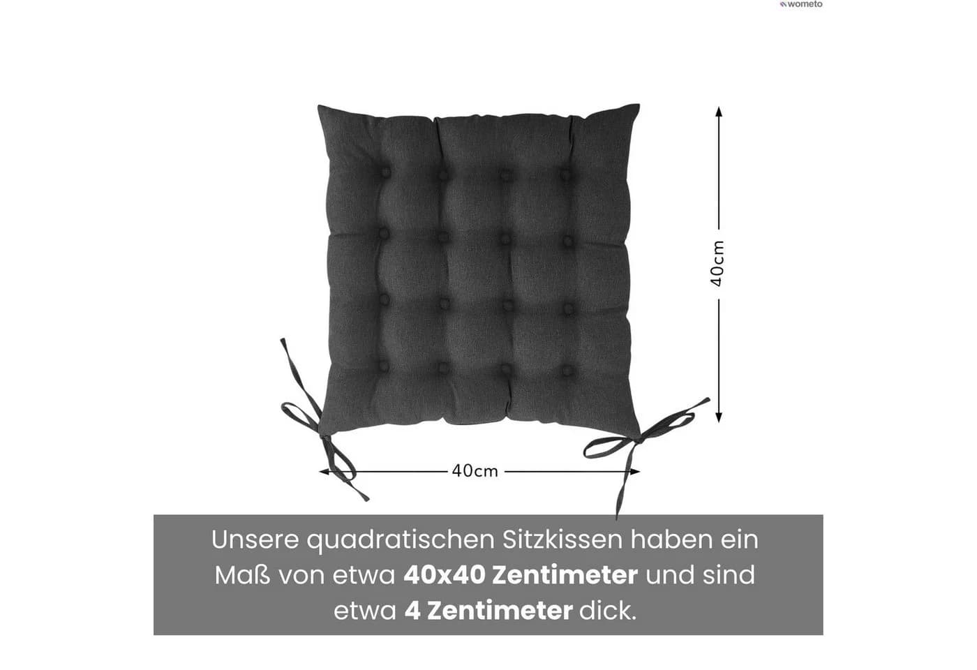 wometo Stuhlkissen Prime Grau 40x40 cm 2er Set mit Bändern