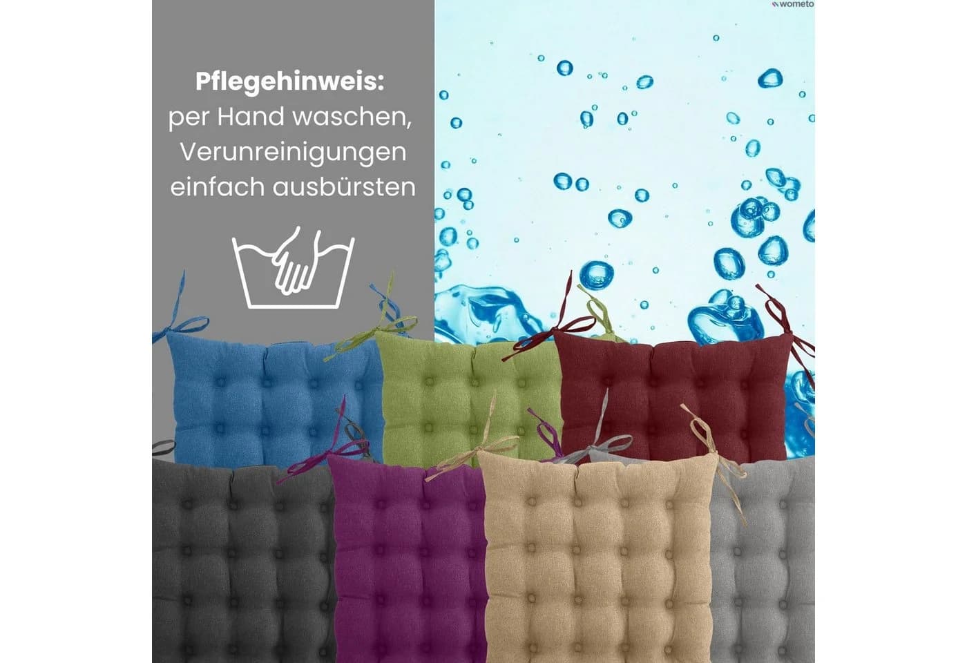 wometo Stuhlkissen Prime Grau 40x40 cm 2er Set mit Bändern - Bild 5