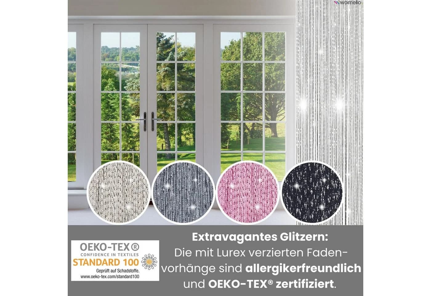 wometo Fadenvorhang Lurex Rosa-Silber Glitzer-Effekt Kürzbar - Bild 5