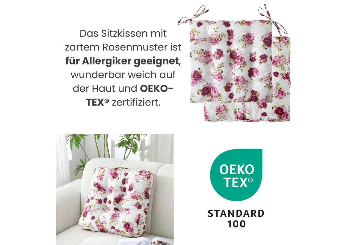 wometo Stuhlkissen Rosi 40x40 Rosa Landhaus-Stil - Bild 5