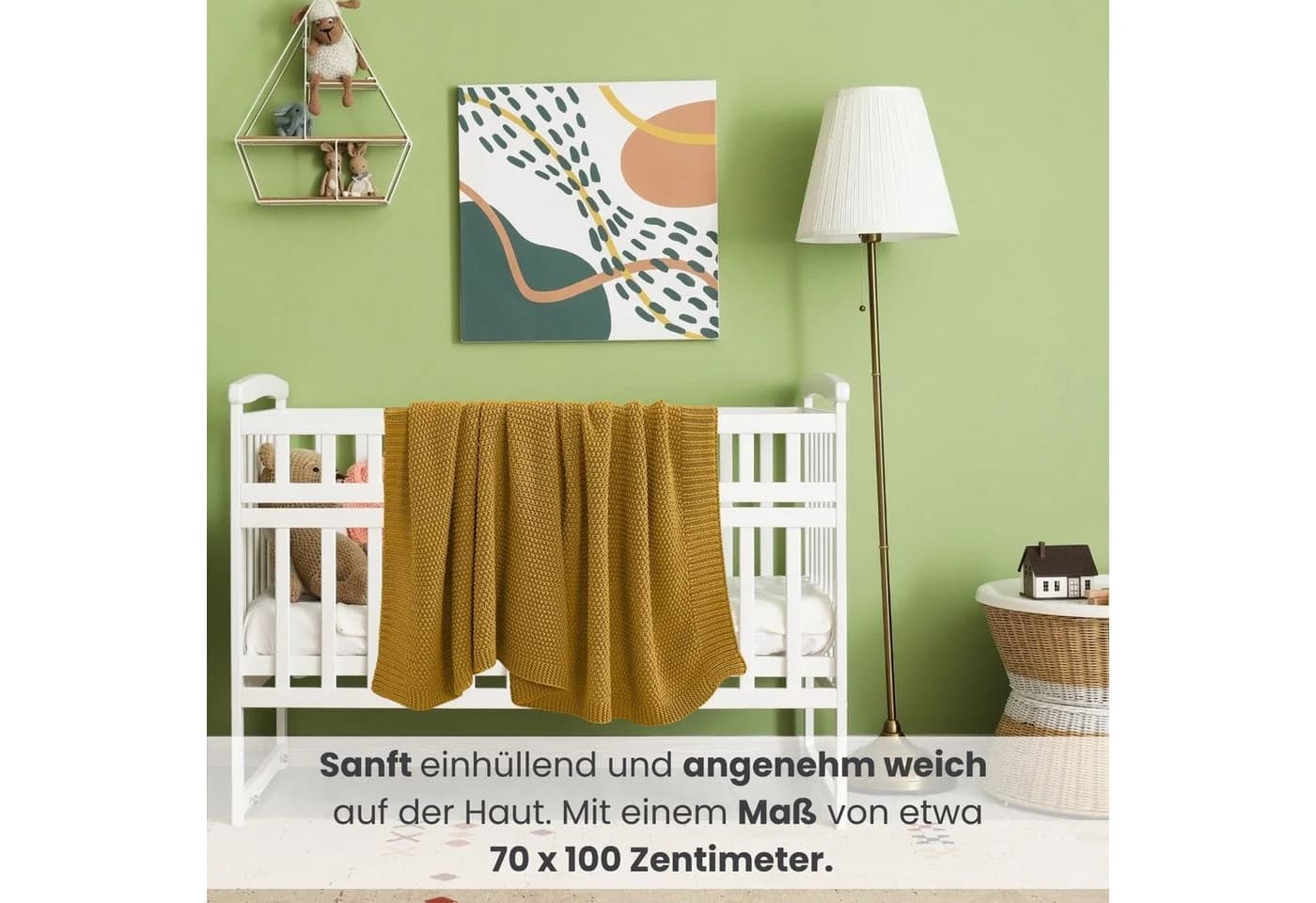 wometo Babydecke Strick Gelb 70x100 cm OEKO-TEX - Bild 3