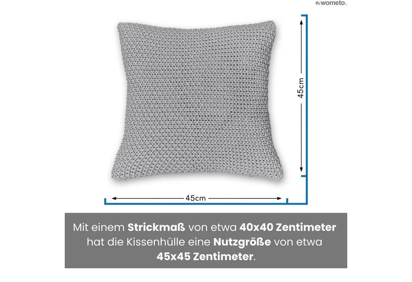 wometo Kissenbezug Strick Grau mit Reißverschluss