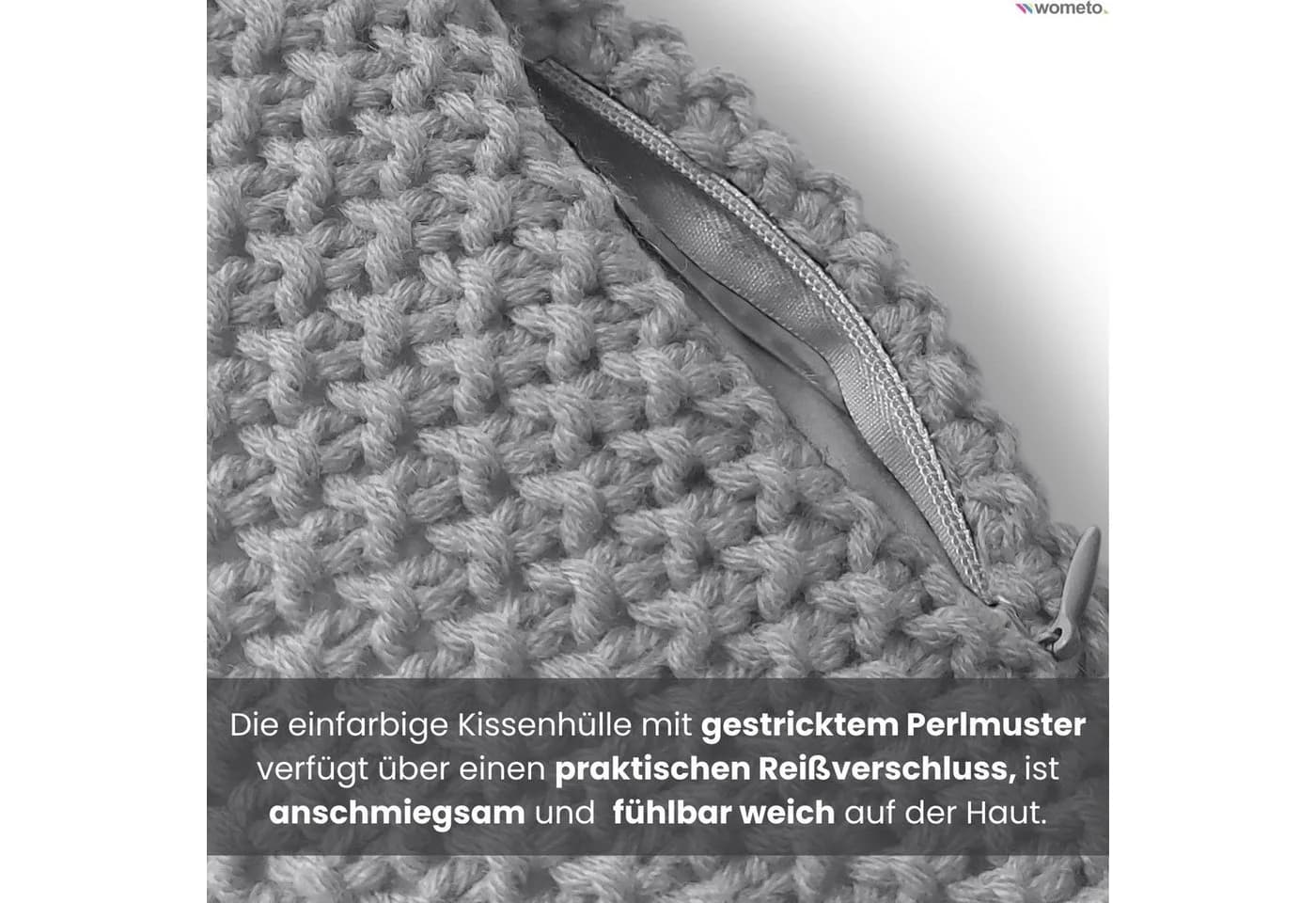 wometo Kissenbezug Strick Grau mit Reißverschluss - Bild 5