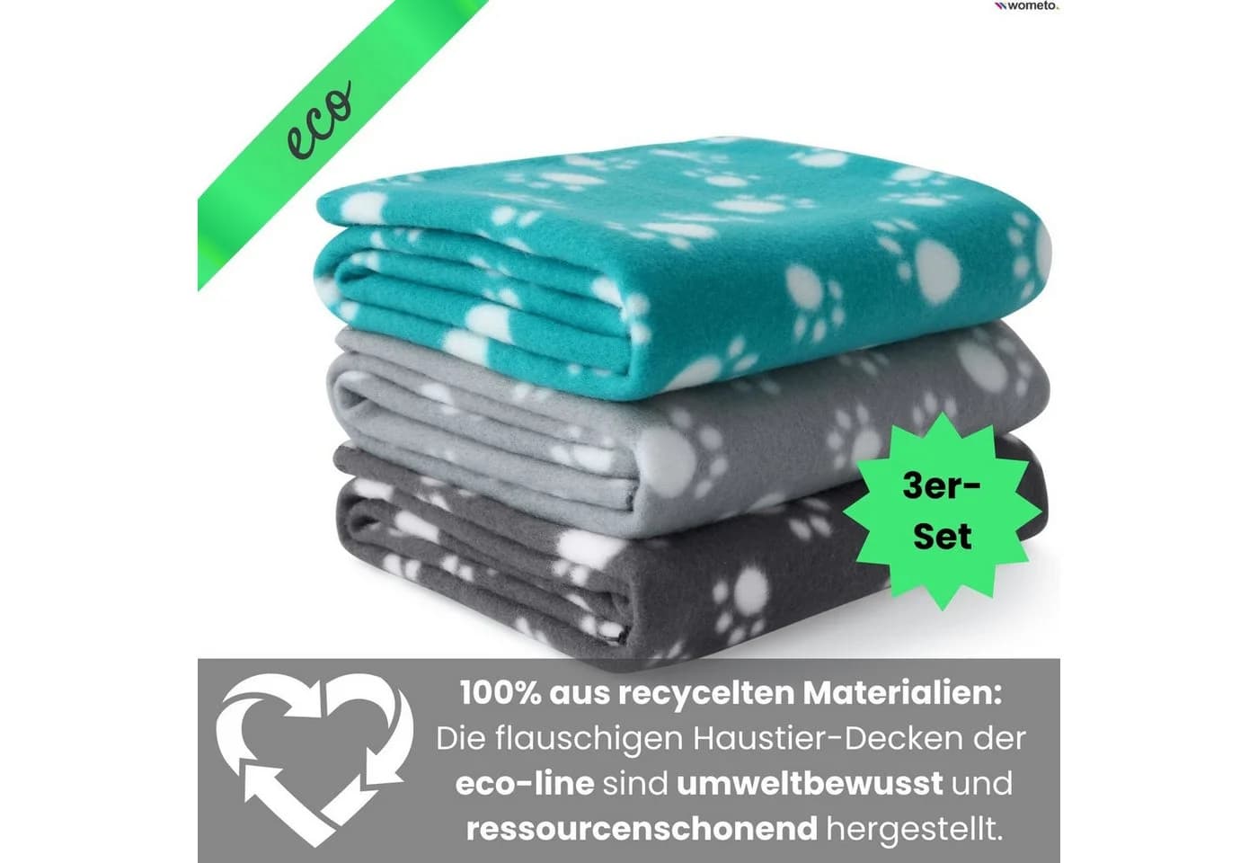 wometo Tierdecke 3er Set 100% recyceltes Fleece OEKO-TEX® Pfötchen-Print - Bild 4