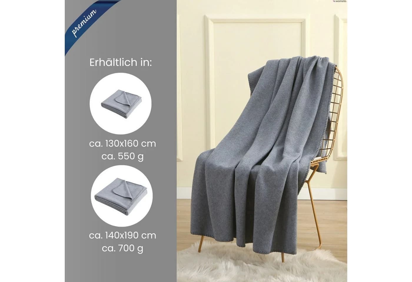 Wohndecke Premium-Fleecedecke in 2 Größen, wometo, OEKO-TEX®, extra dick, Qualitäts-Kettelrand & Anti-Pilling
