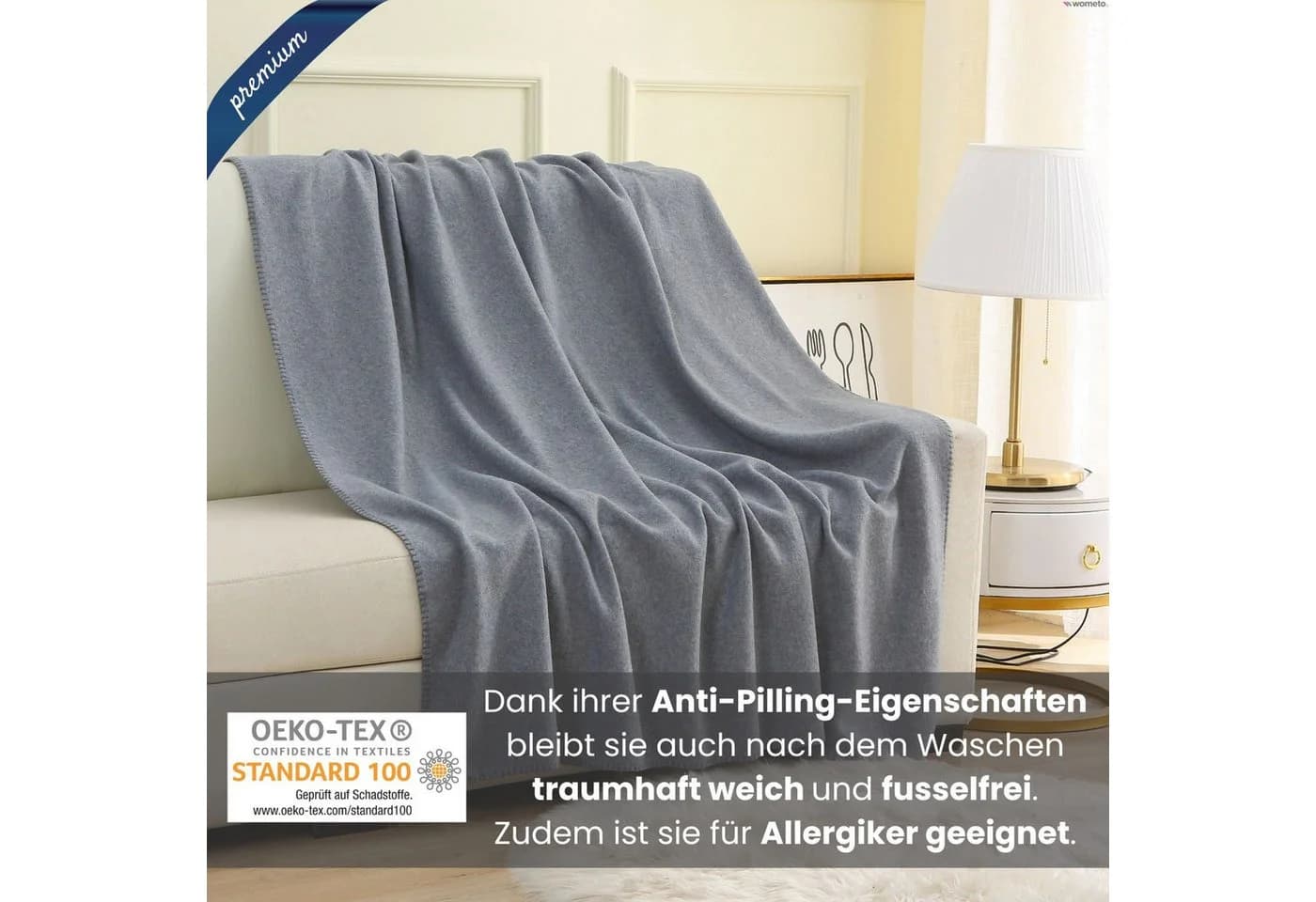 Wohndecke Premium-Fleecedecke in 2 Größen, wometo, OEKO-TEX®, extra dick, Qualitäts-Kettelrand & Anti-Pilling - Bild 3