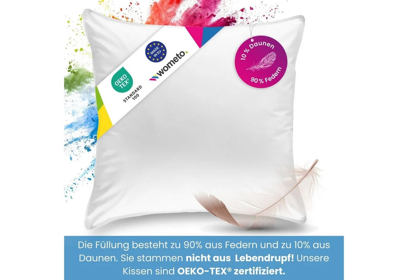wometo Federkissen Premium Daune 80x80 cm Weiß Baumwolle - Bild 4