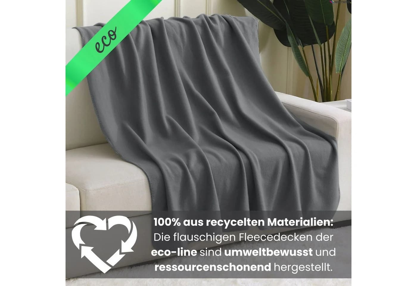 wometo Wohndecke eco-line Fleece Dunkelgrau Antipilling - Bild 4