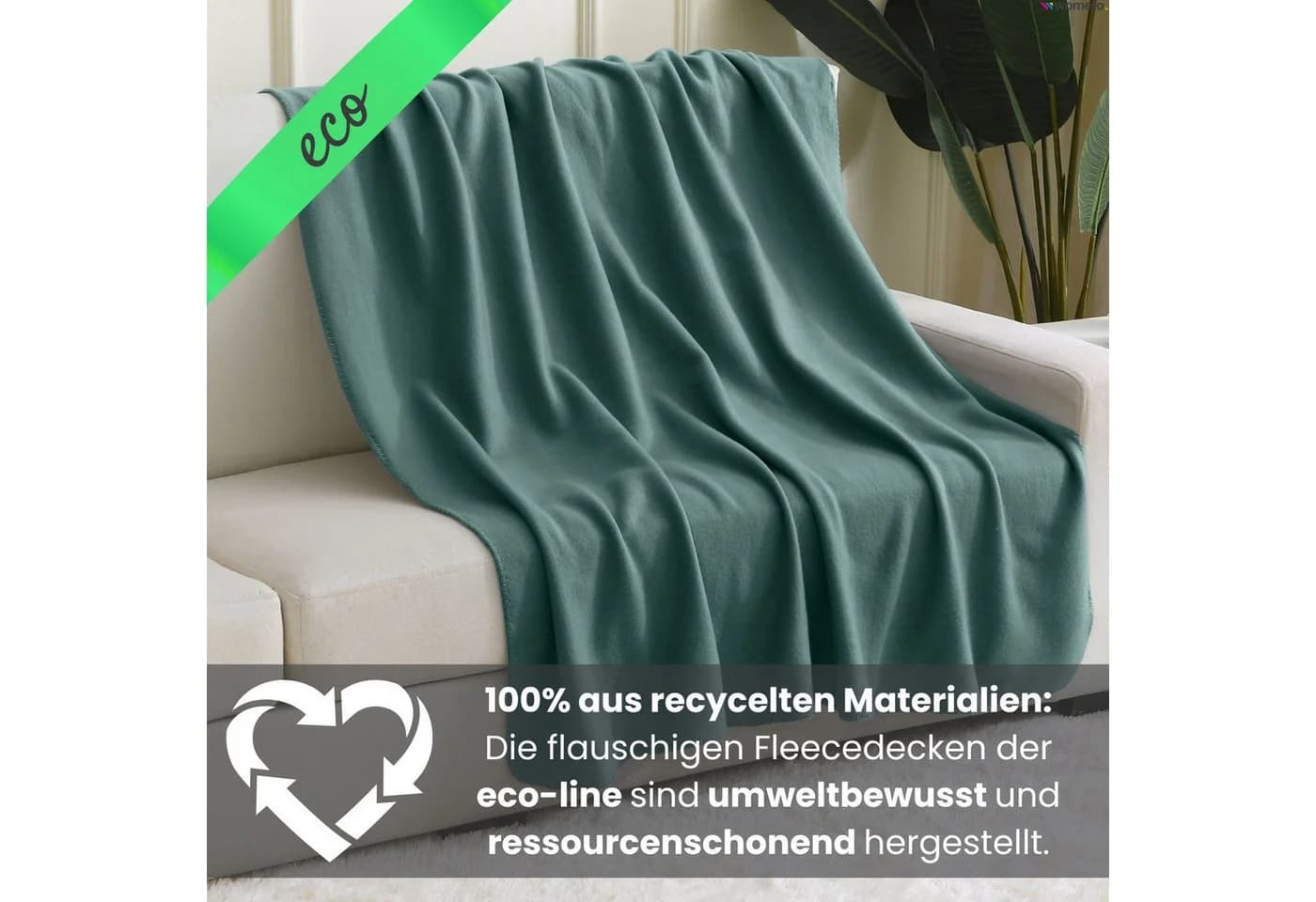wometo Wohndecke 2er Set eco-line Dunkelgrün Fleece Antipilling