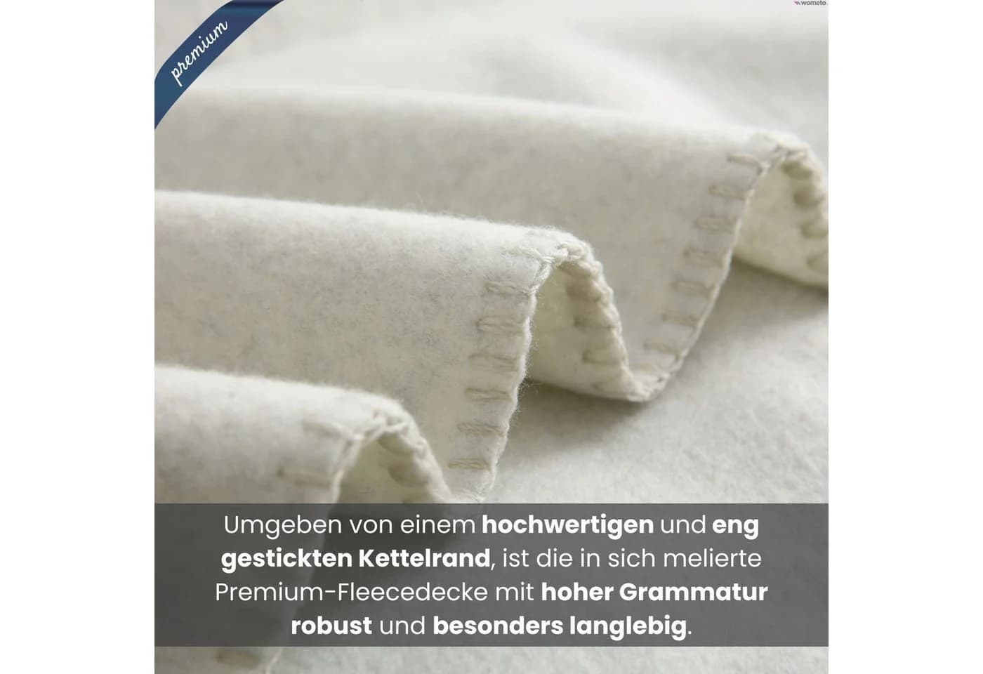 wometo Premium-Fleecedecke Weiß/Grau Anti-Pilling Kettelrand - Bild 4