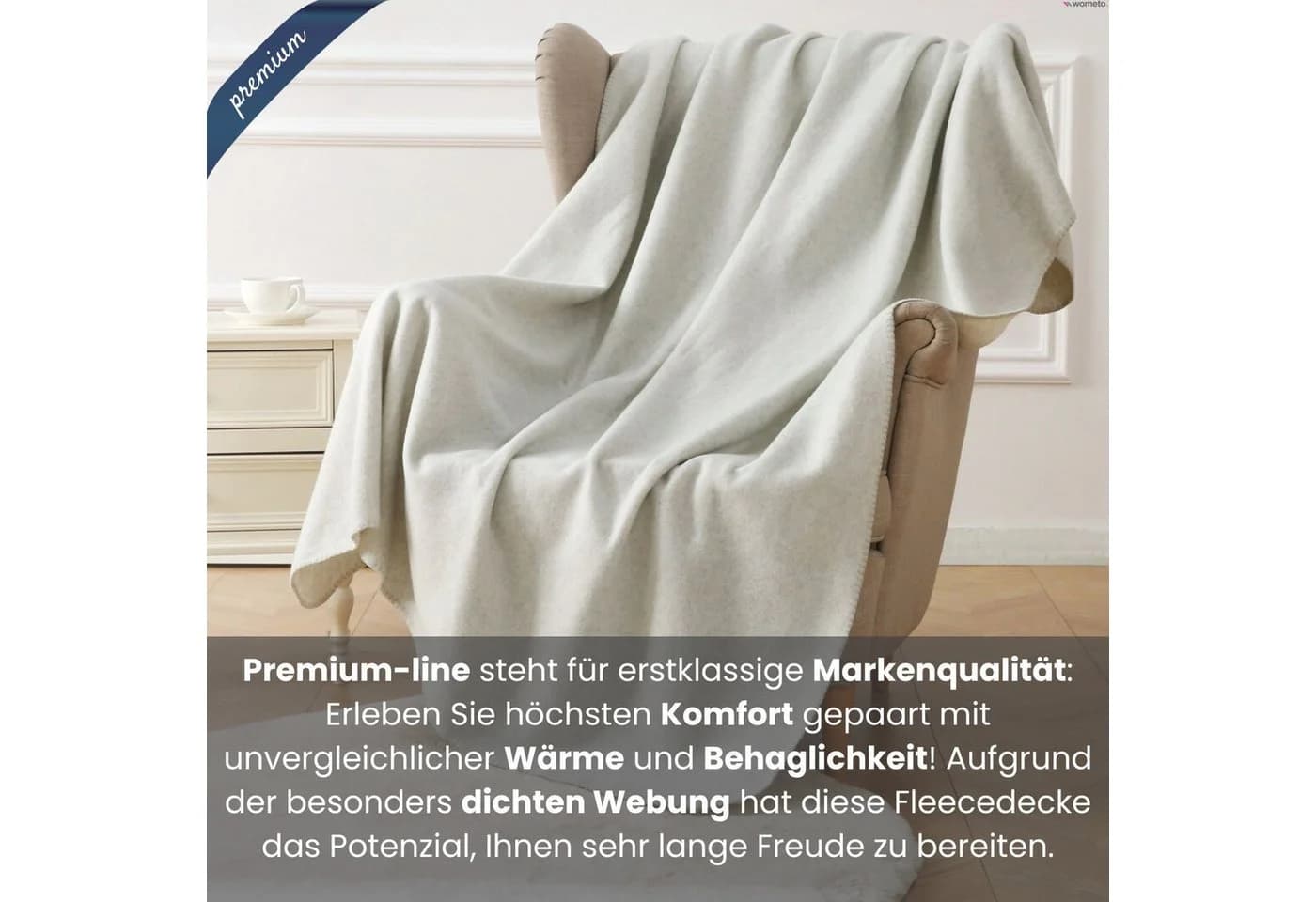 wometo Premium-Fleecedecke Weiß/Grau Anti-Pilling Kettelrand - Bild 5