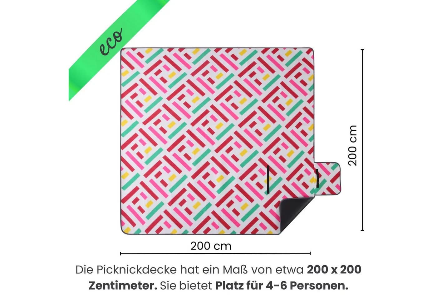 wometo Picknickdecke XXL 200x200 cm bunt wasserdicht