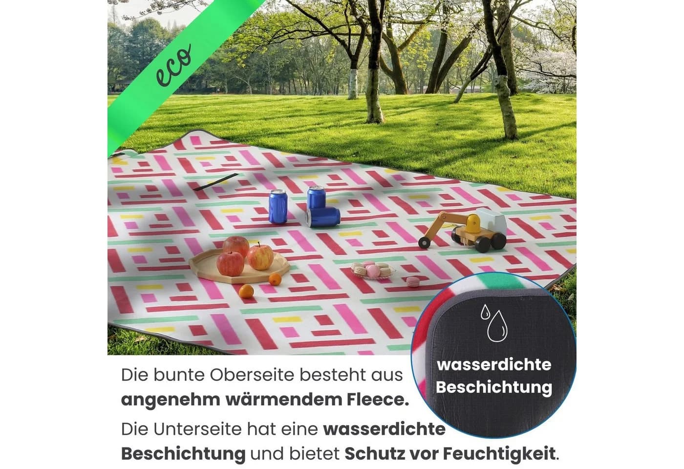 wometo Picknickdecke XXL 200x200 cm bunt wasserdicht - Bild 4