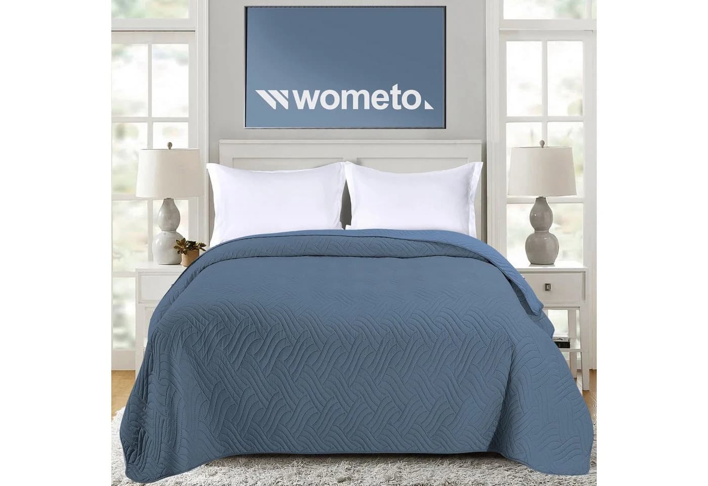 wometo Tagesdecke Wendedecke XXL Microfaser Blau/Rosa