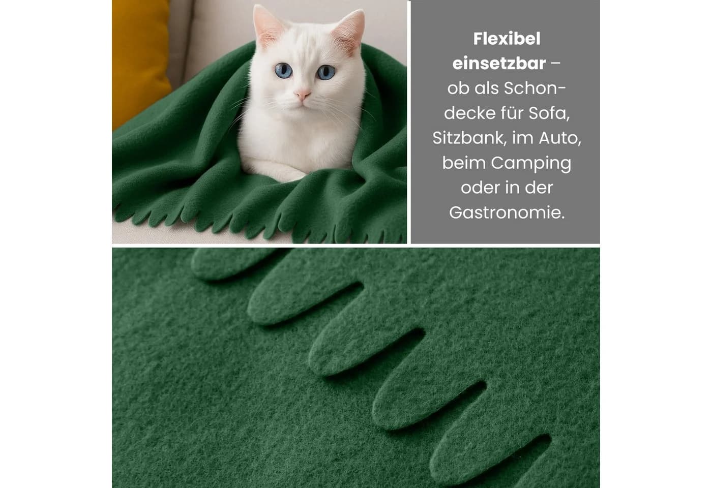wometo Wohndecke WAVE Fleecedecke Grün Wellenrand Anti-Pilling - Bild 4