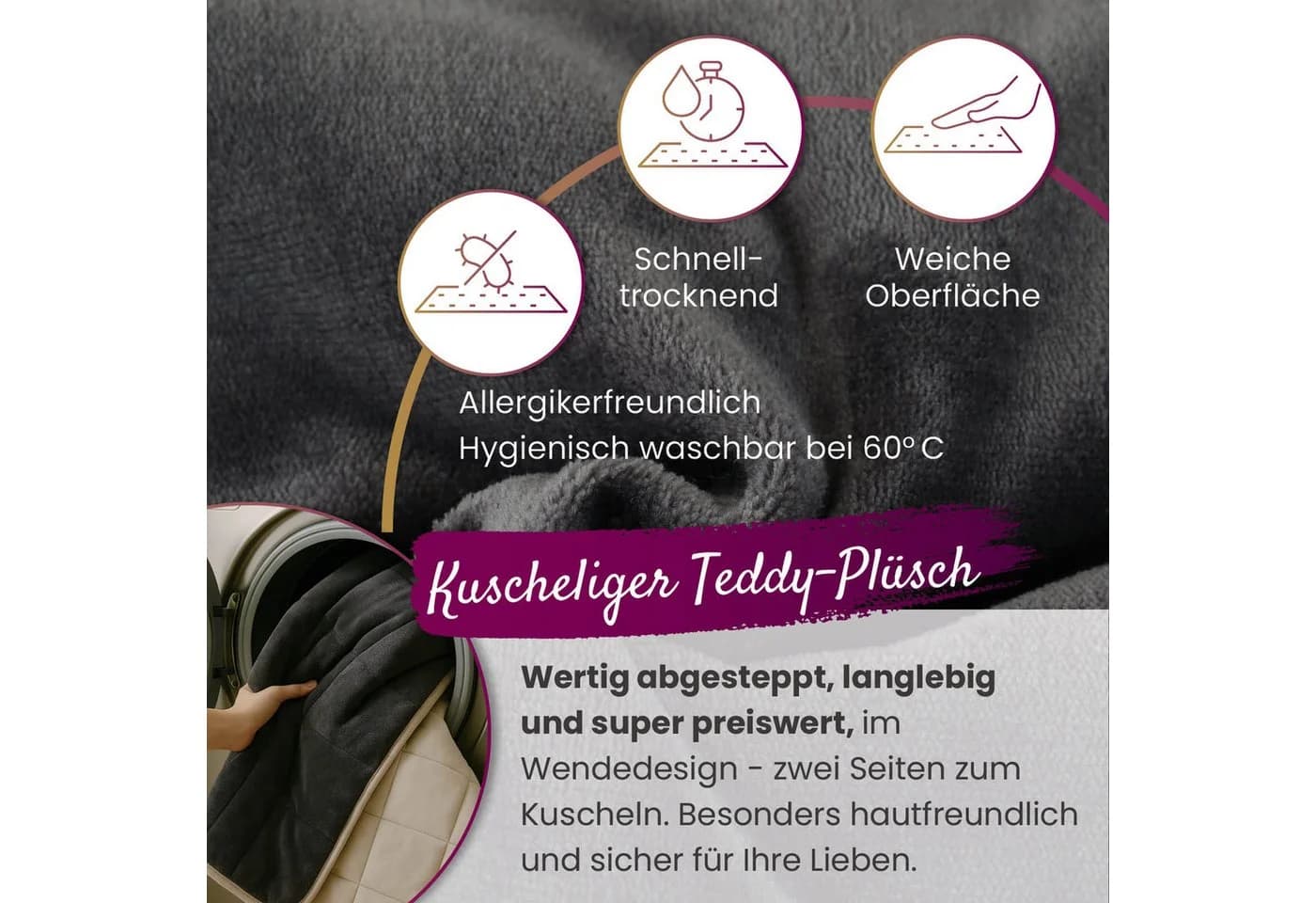 wometo Microfaserbettdecke Plüsch Steppbett Bi-Color Grau - Bild 3