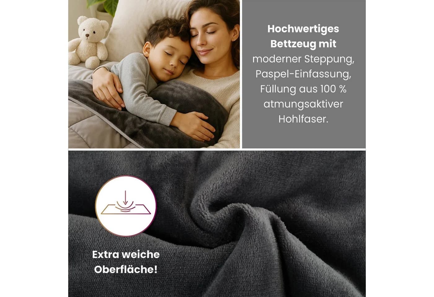 wometo Microfaserbettdecke Plüsch Steppbett Bi-Color Grau - Bild 4