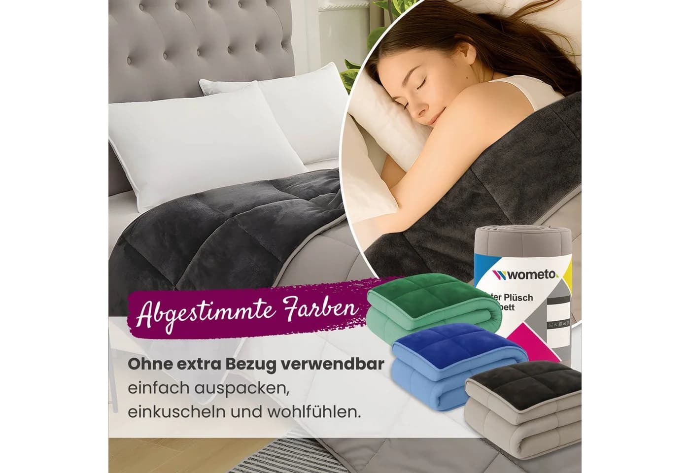 wometo Microfaserbettdecke Plüsch Steppbett Bi-Color Grau - Bild 5