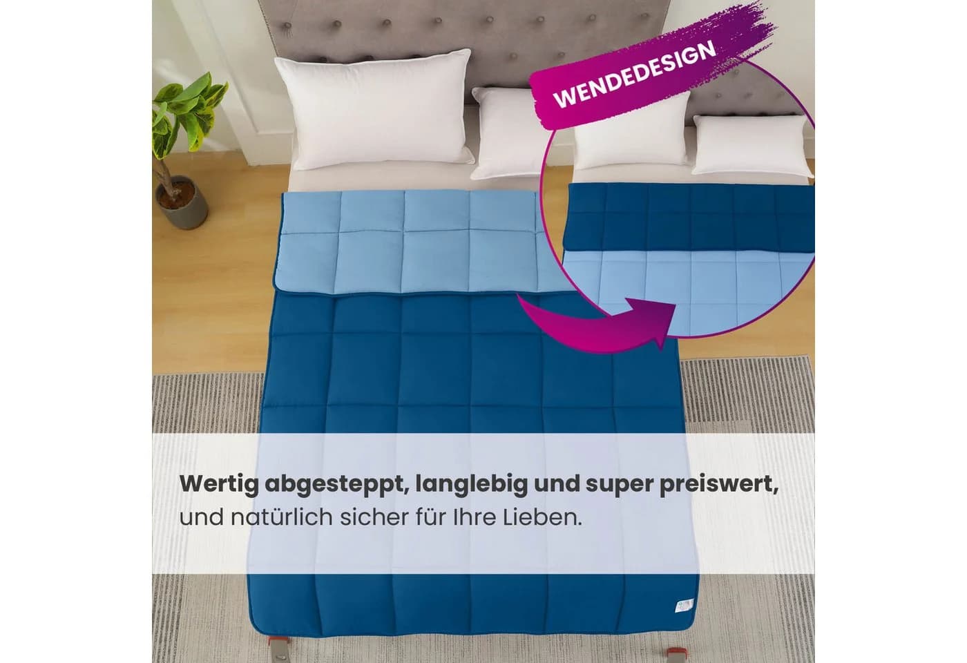 wometo Microfaserbettdecke Bi-Color Blau Ganzjahr Steppbett - Bild 3